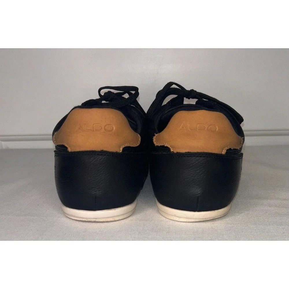 Aldo Casual Shoes Mens US 9.5 Black Blue Leather Low Top Lace Up Sneaker